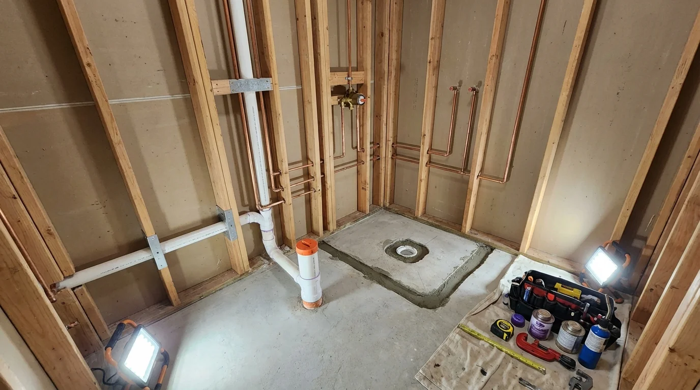 Bathroom rough-in plumbing during remodel by Johns Plumbing LLC in Chattahoochee