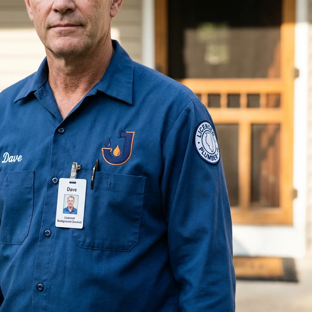 Licensed plumber showing ID badge in Chattahoochee, FL