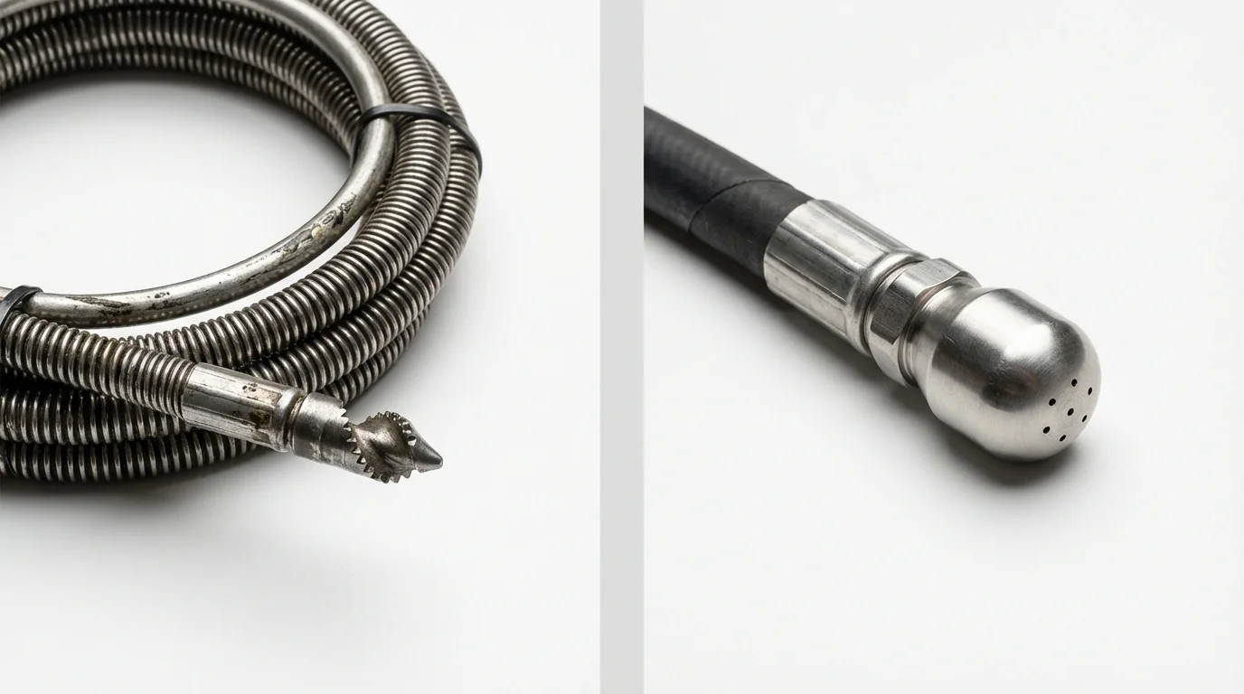 Drain snake cable and hydro jetting nozzle used for drain cleaning in Chattahoochee, FL